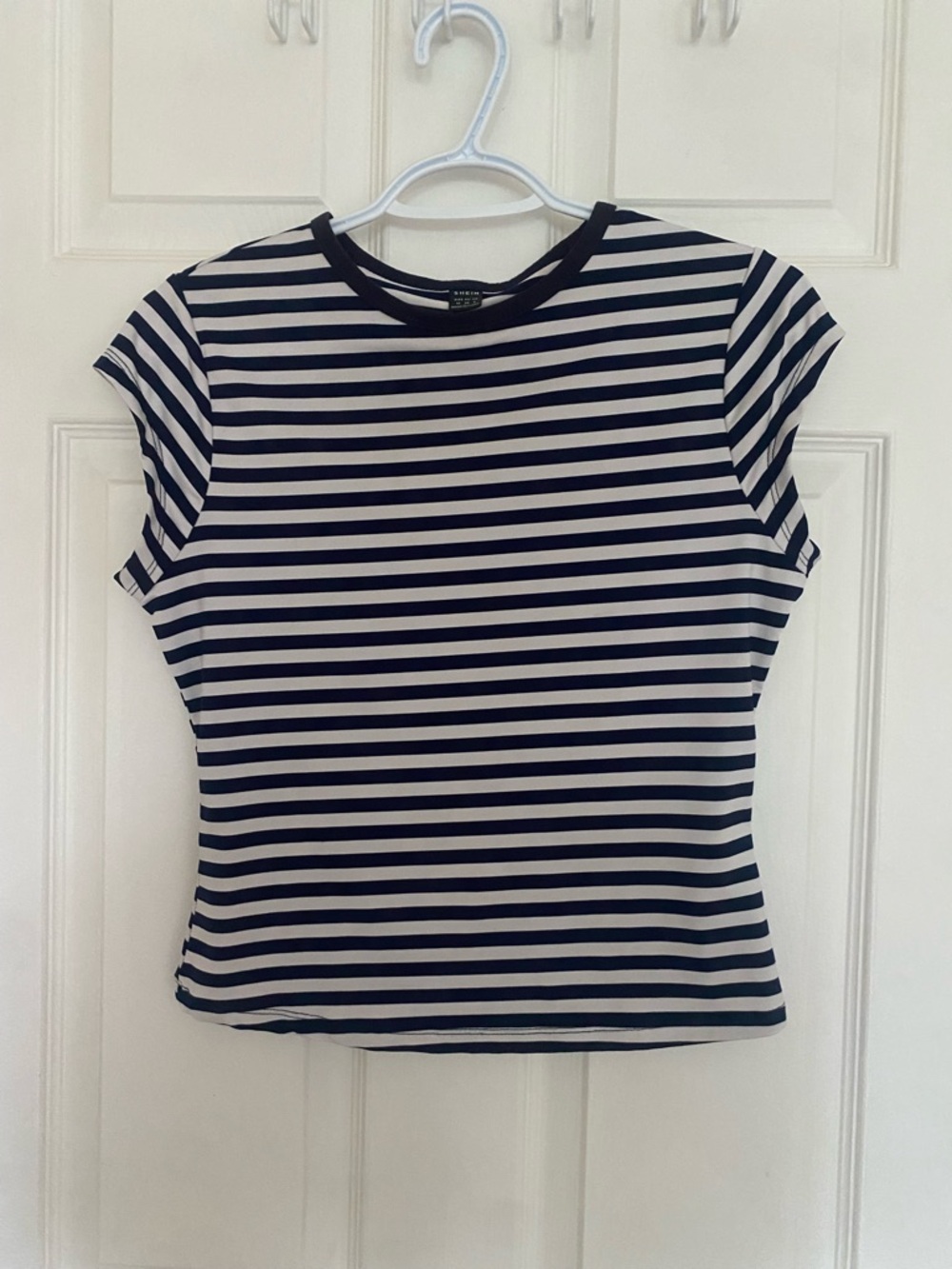 SHEIN Navy & White Striped Cap Sleeve Tee